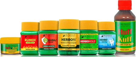 Dr. Vaidya's - Home Health Pack (herbofit -30 Capsules, Herbodanty - 50 Gms, Huff N Kuff Syrup - 100 Ml, Huff N Kuff Lozenges - 50 Pills, Kabaj Churna - 50 Gms, Herbokold -50 Gms And Rumox - 50 Gms)