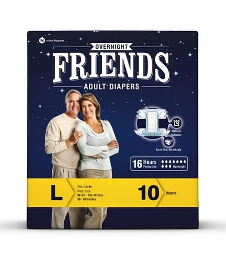 Friends Overnight Adult Diapers Large Pack Of 10 (taped Diaper)