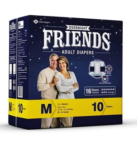 Friends Overnight Adult Diapers Medium Pack Of 10 (taped Diaper)