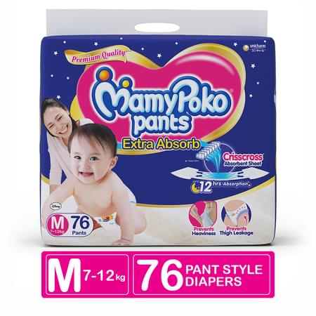 Mamypoko Pants Extra Absorb Diaper - Medium Size, Pack Of 76 Diapers (m-76)