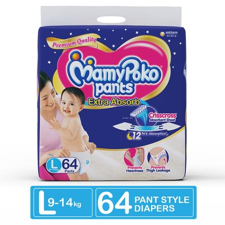 Mamypoko Pants Extra Absorb Diaper - Large Size, Pack Of 64 Diapers (l-64)