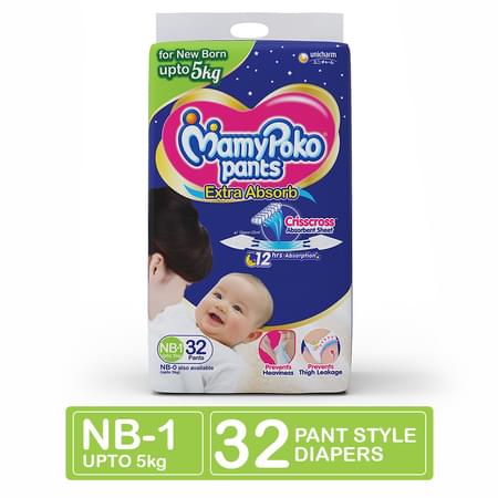 Mamypoko Pants For New Born, Suitable For Up To 5 Kg Of New Born, Nb - 1 Size , Pack Of 32 (nb 1 - 32)